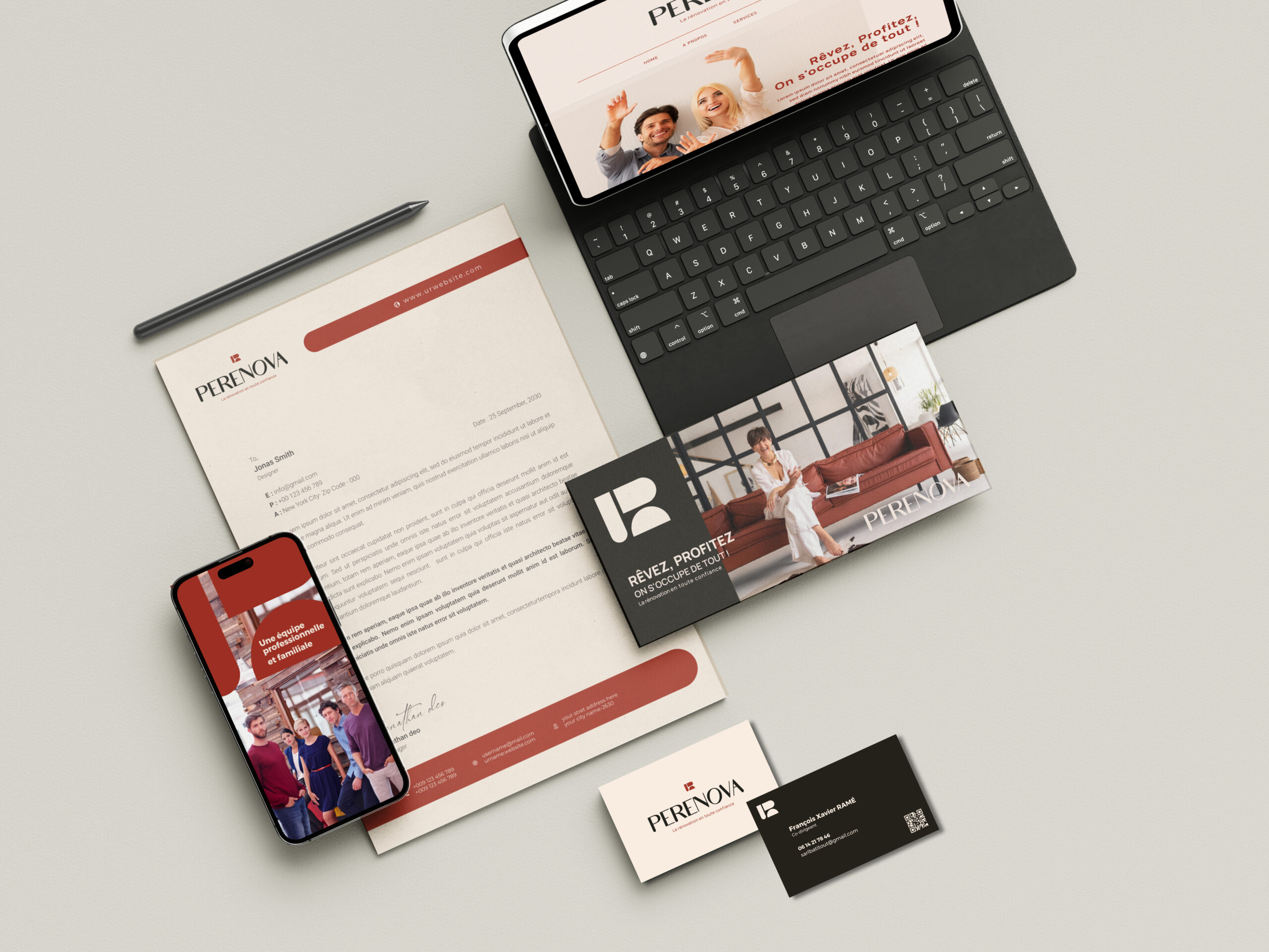 carte de visite - design identité visuelle entreprise rénovation 37 - papeterie - site web - réseaux sociaux